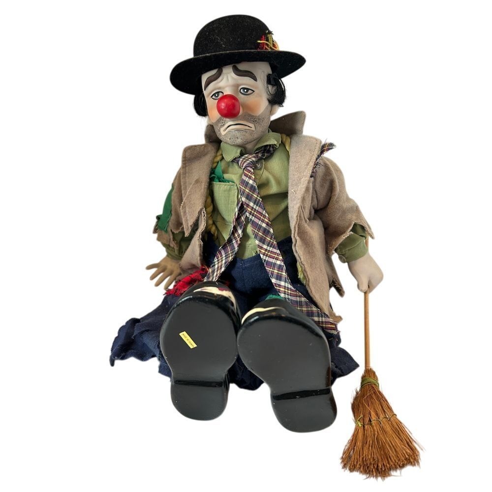 Vintage Hobo Clown Porcelain Doll Weary Willie Style Large Dynasty Sad Circus